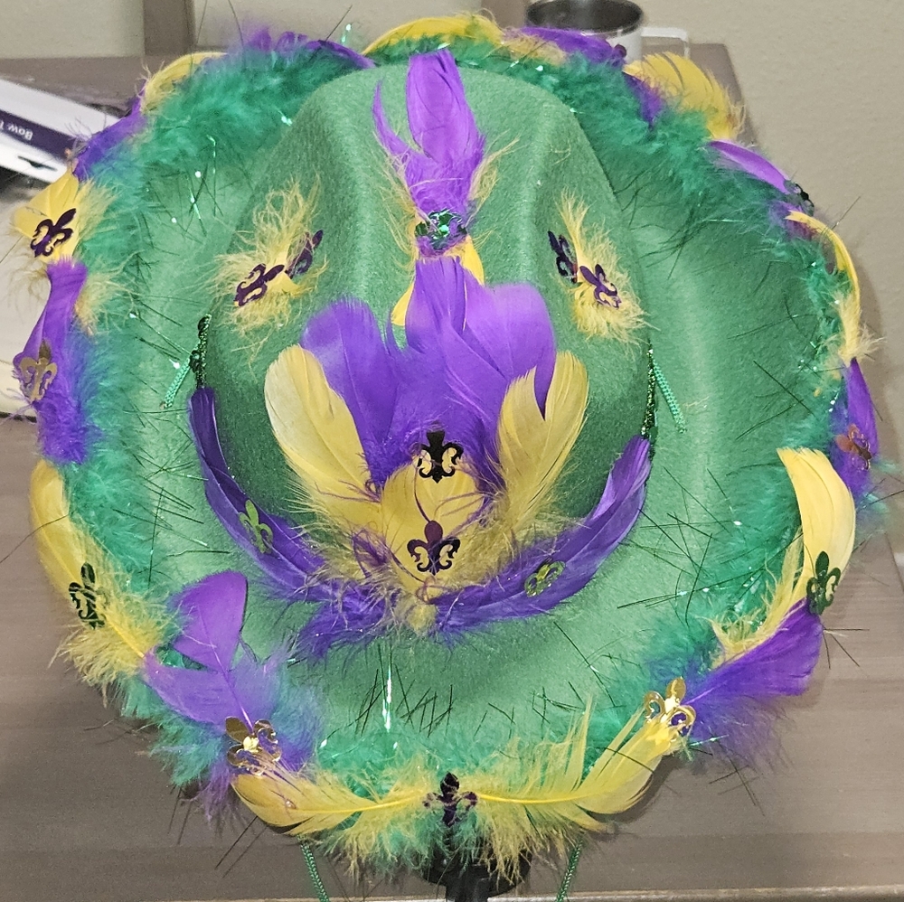 Unisex Mardi Gras Cowboy Hat One Size Fits Most - Picture 7 of 10